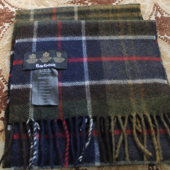 J. Barbour and Sons Made in the UK 100% Wool Men's Neck Scarf Plaid Fringe - Picture 1 of 6